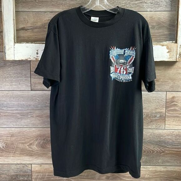 SUNA Harley Davidson Daytona Beach 2017 Black Tshirt Size Large FLAWS READ - Picture 3 of 9